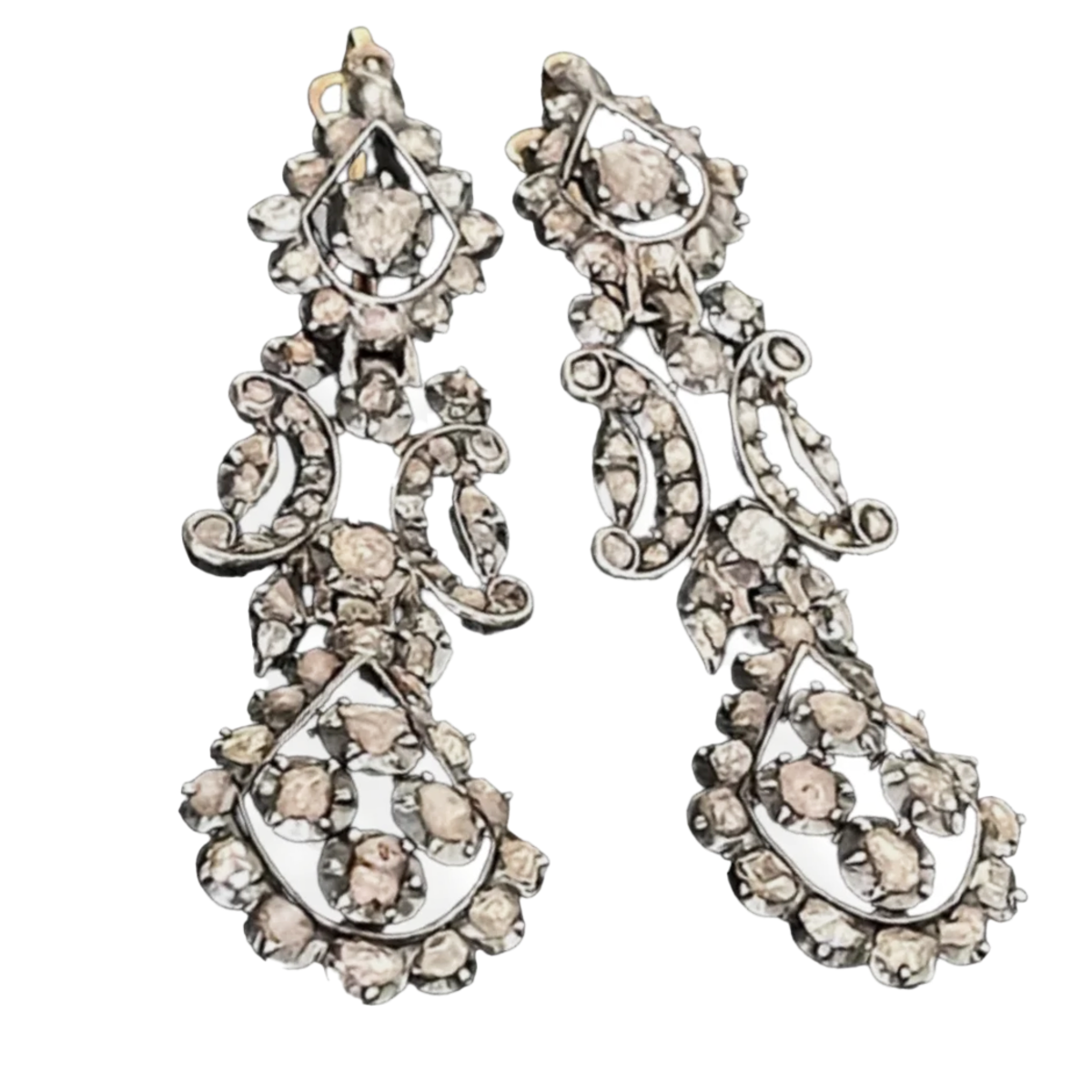 Antique Silver Diamond Iberian Earrings front view