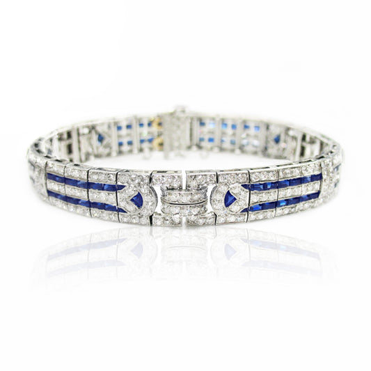 Tiffany & Co. Art Deco Platinum Sapphire & Diamond Bracelet front view