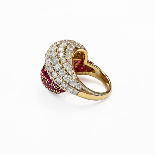 Van Cleef & Arpels 1960s 18KT Yellow Gold Ruby & Diamond Ring side view