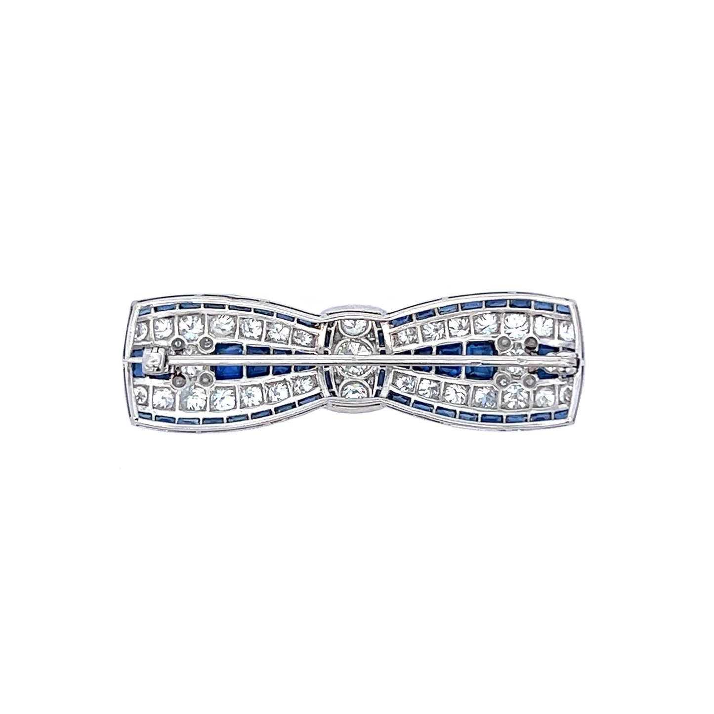 Art Deco Platinum Sapphire & Diamond Bow Brooch back view