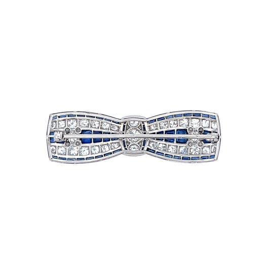 Art Deco Platinum Sapphire & Diamond Bow Brooch back view