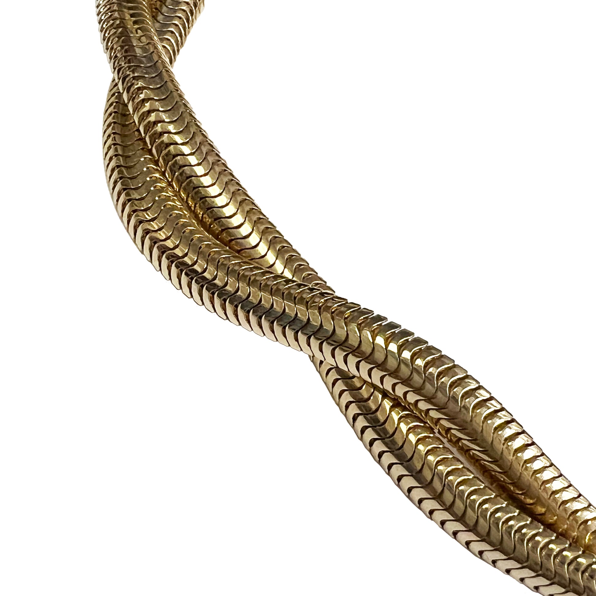 1940s 14KT Yellow Gold Double Strand Tubogas Necklace close-up details