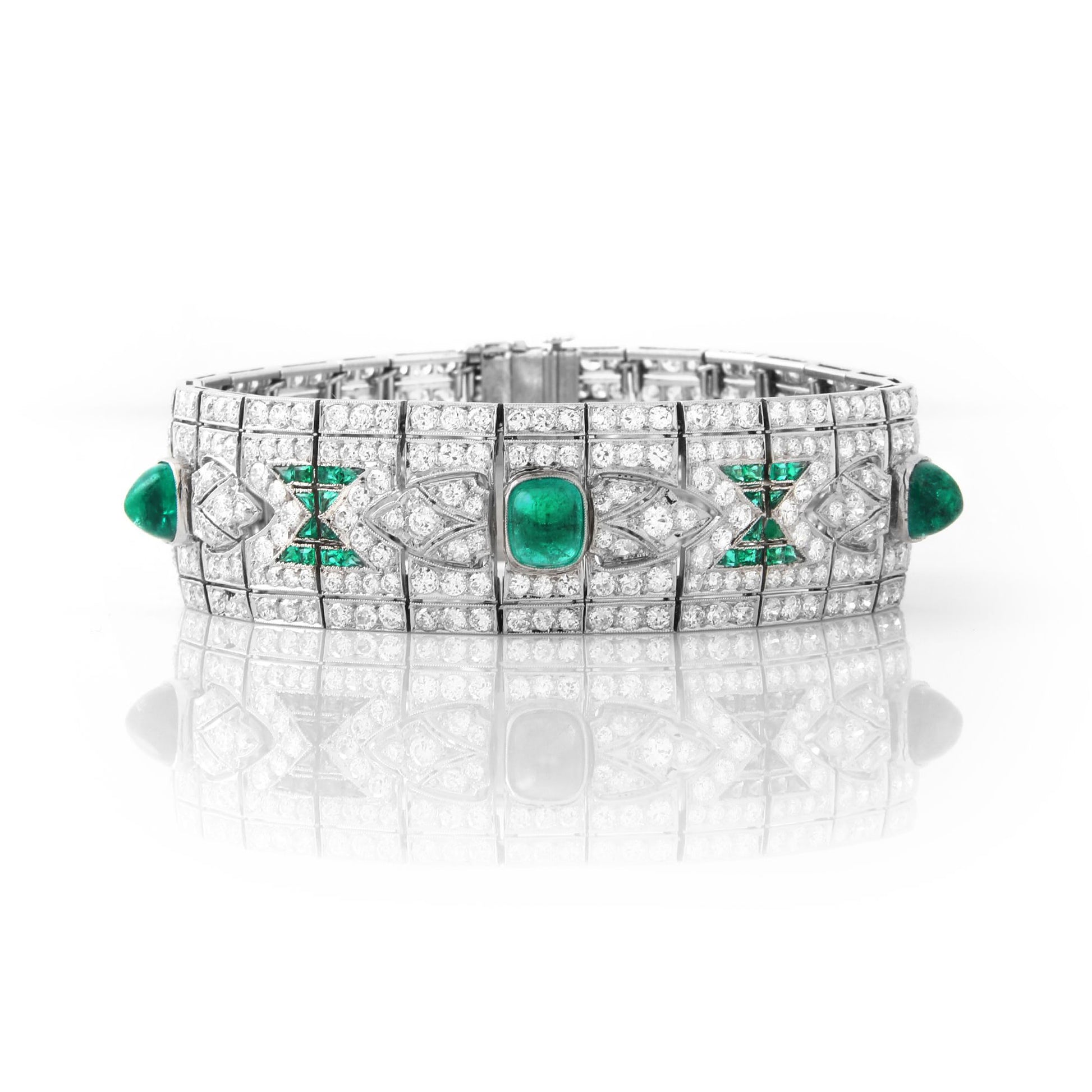 Art Deco Platinum Emerald & Diamond Bracelet front view
