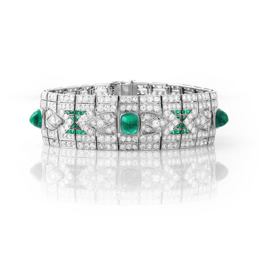 Art Deco Platinum Emerald & Diamond Bracelet front view