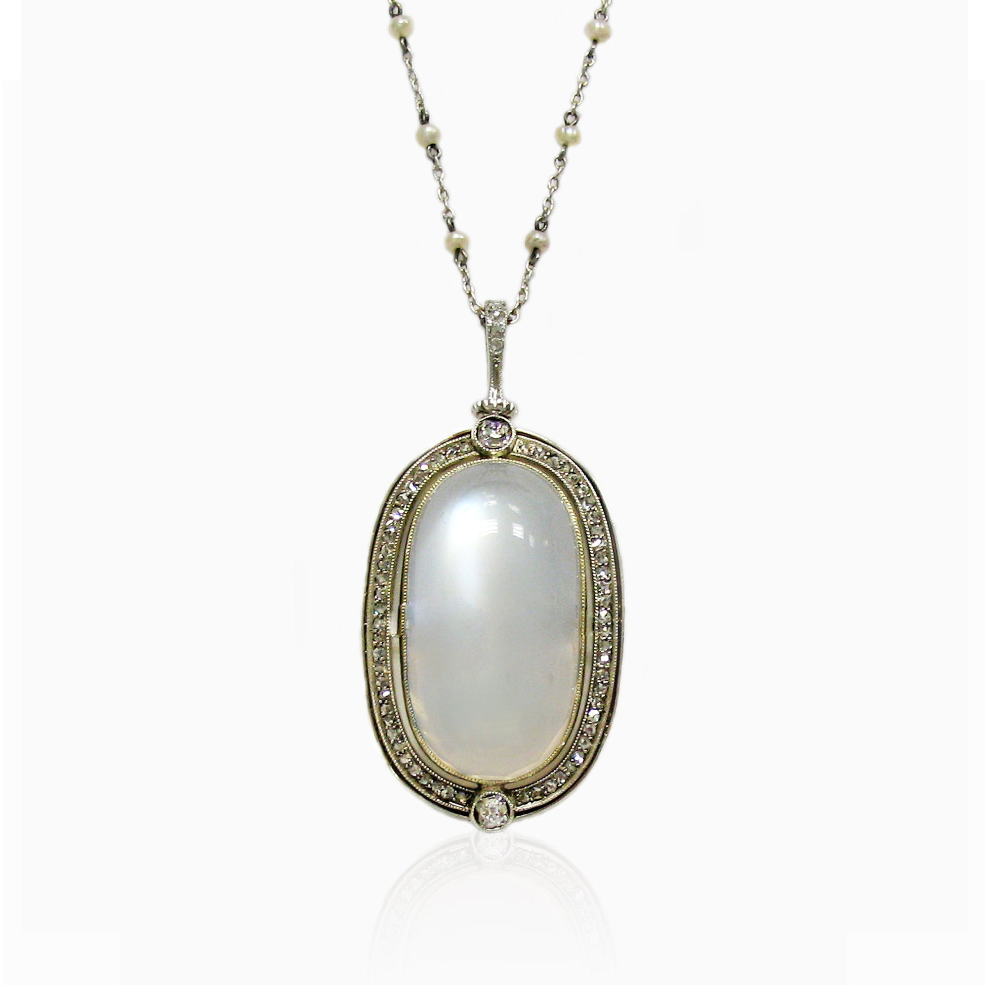 Victorian Silver & Yellow Gold Moonstone & Diamond Pendant front view