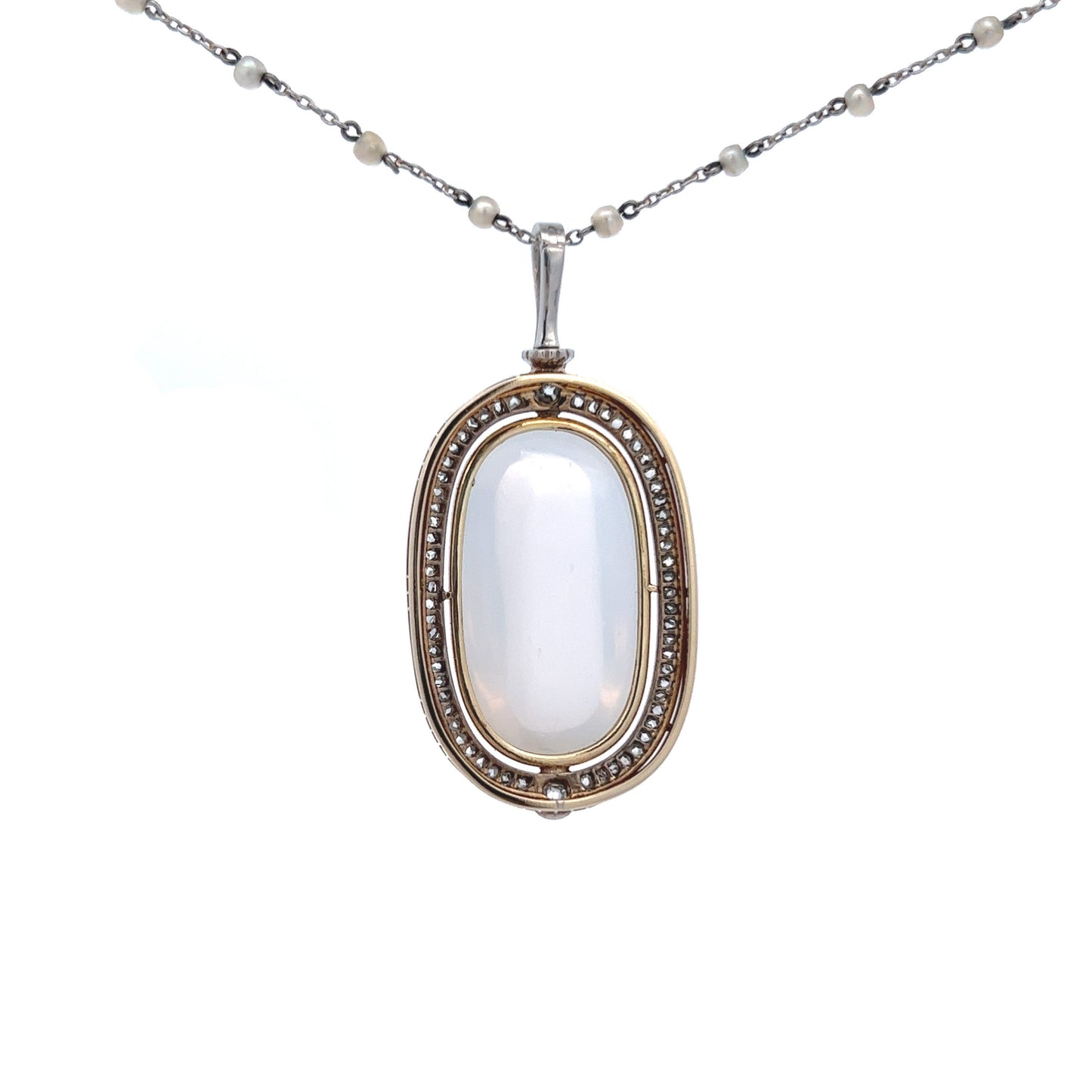 Victorian Silver & Yellow Gold Moonstone & Diamond Pendant front view
