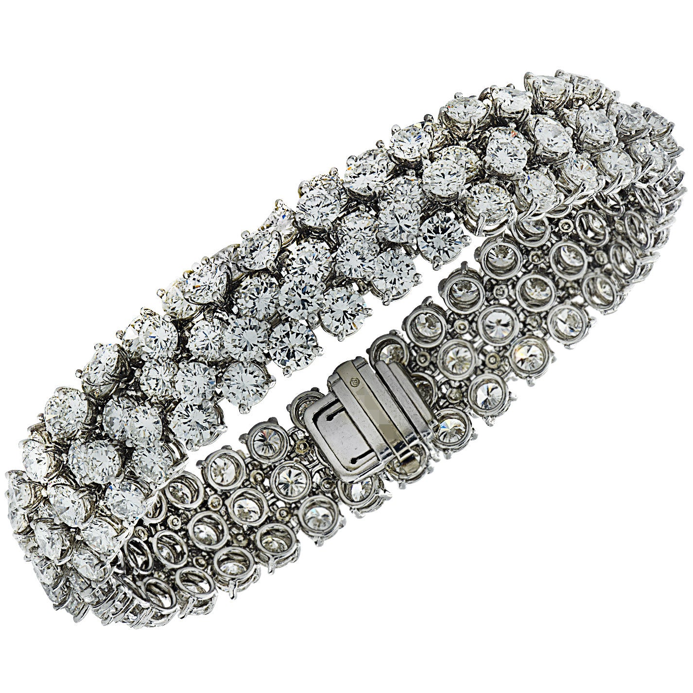 Oscar Heyman 1970s Platinum Diamond Bracelet front angled view