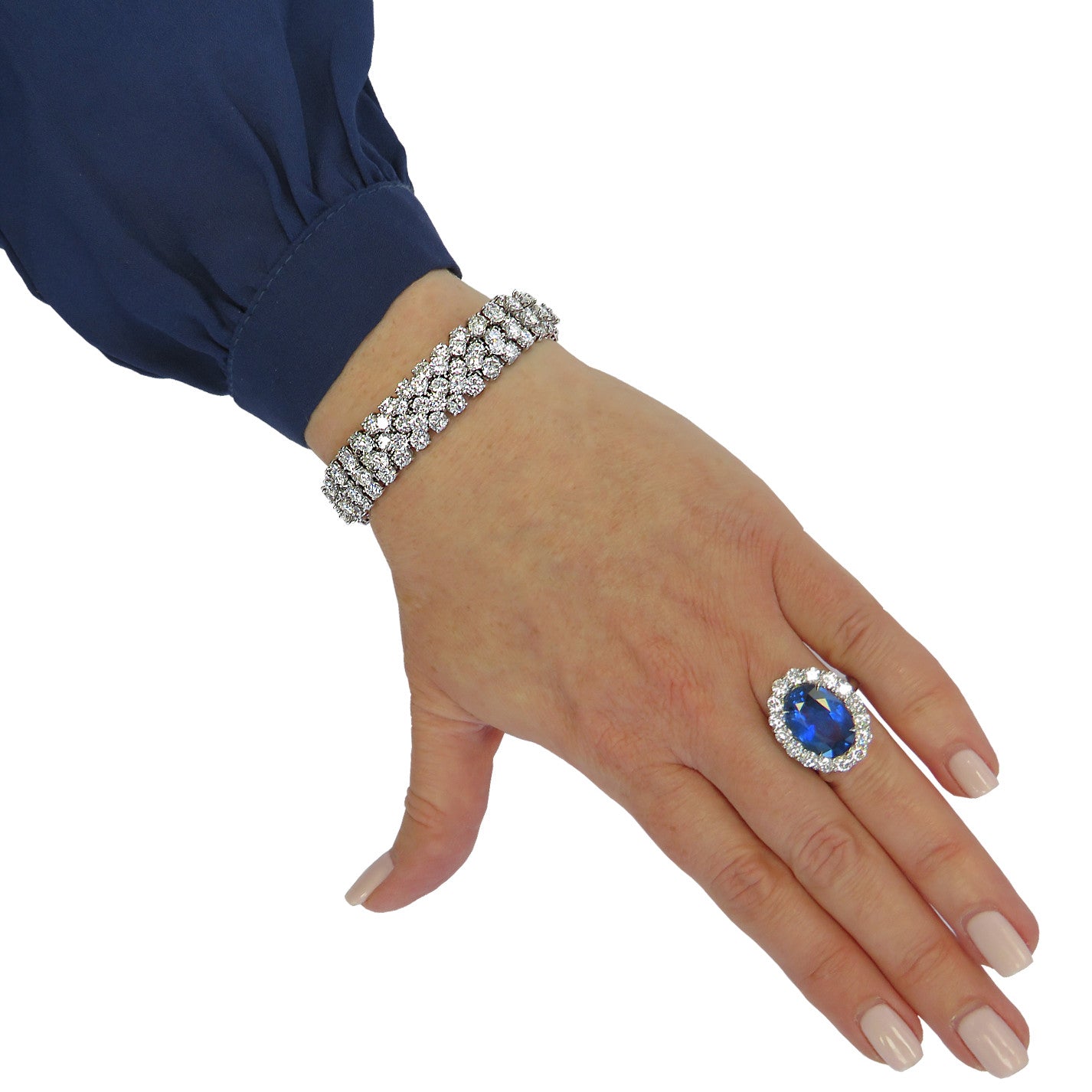 Oscar Heyman 1970s Platinum Diamond Bracelet worn on wrist
