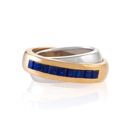 Cartier 18KT Yellow Gold Sapphire Double Band Ring front view
