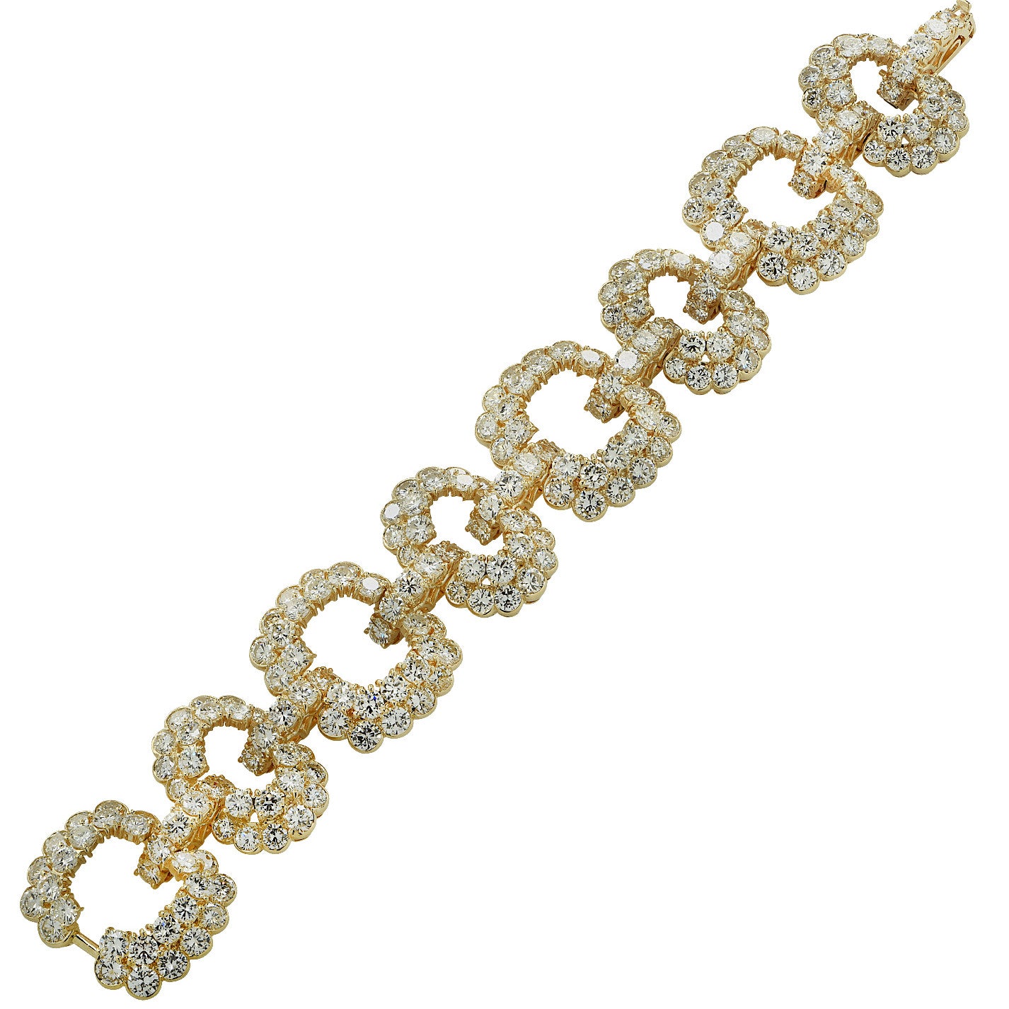 Van Cleef & Arpels 1970s 18KT Yellow Gold Diamond Bracelet laid out front view
