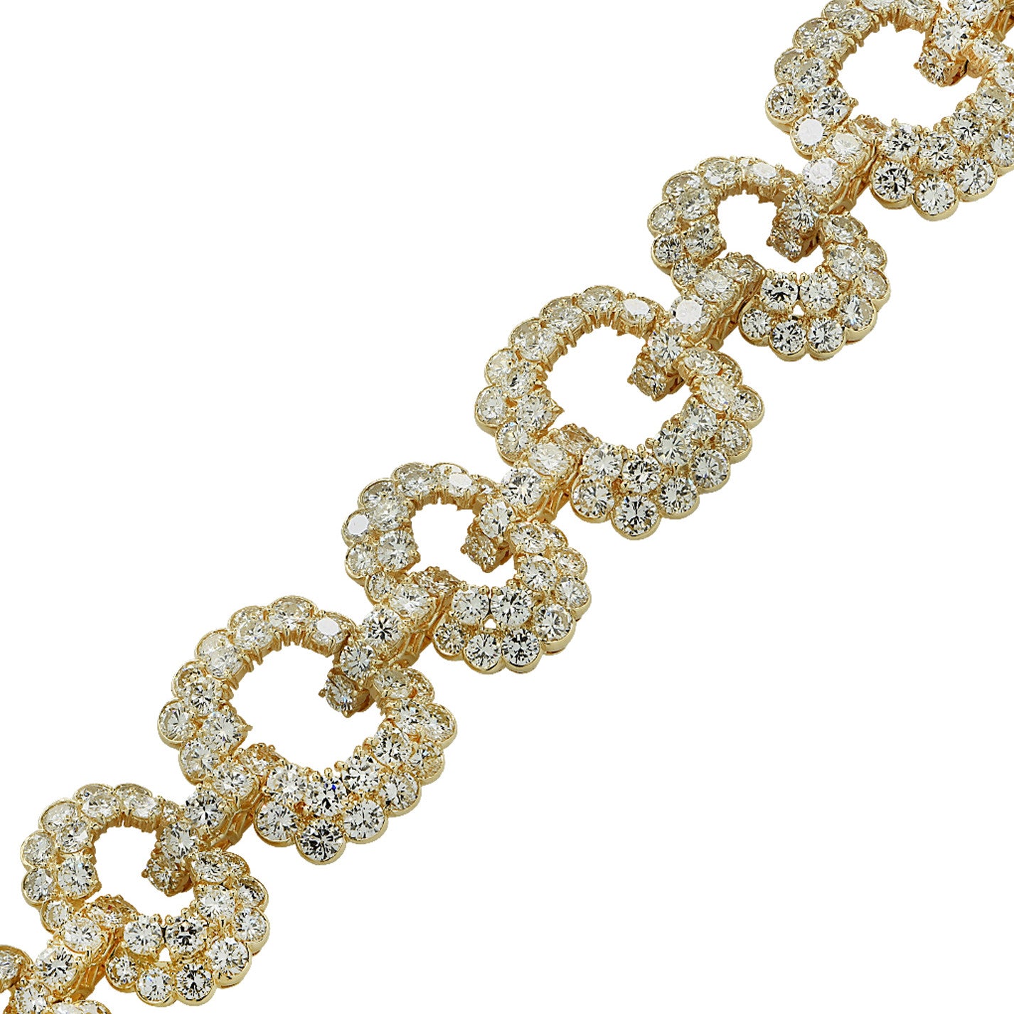 Van Cleef & Arpels 1970s 18KT Yellow Gold Diamond Bracelet laid out front view close-up details