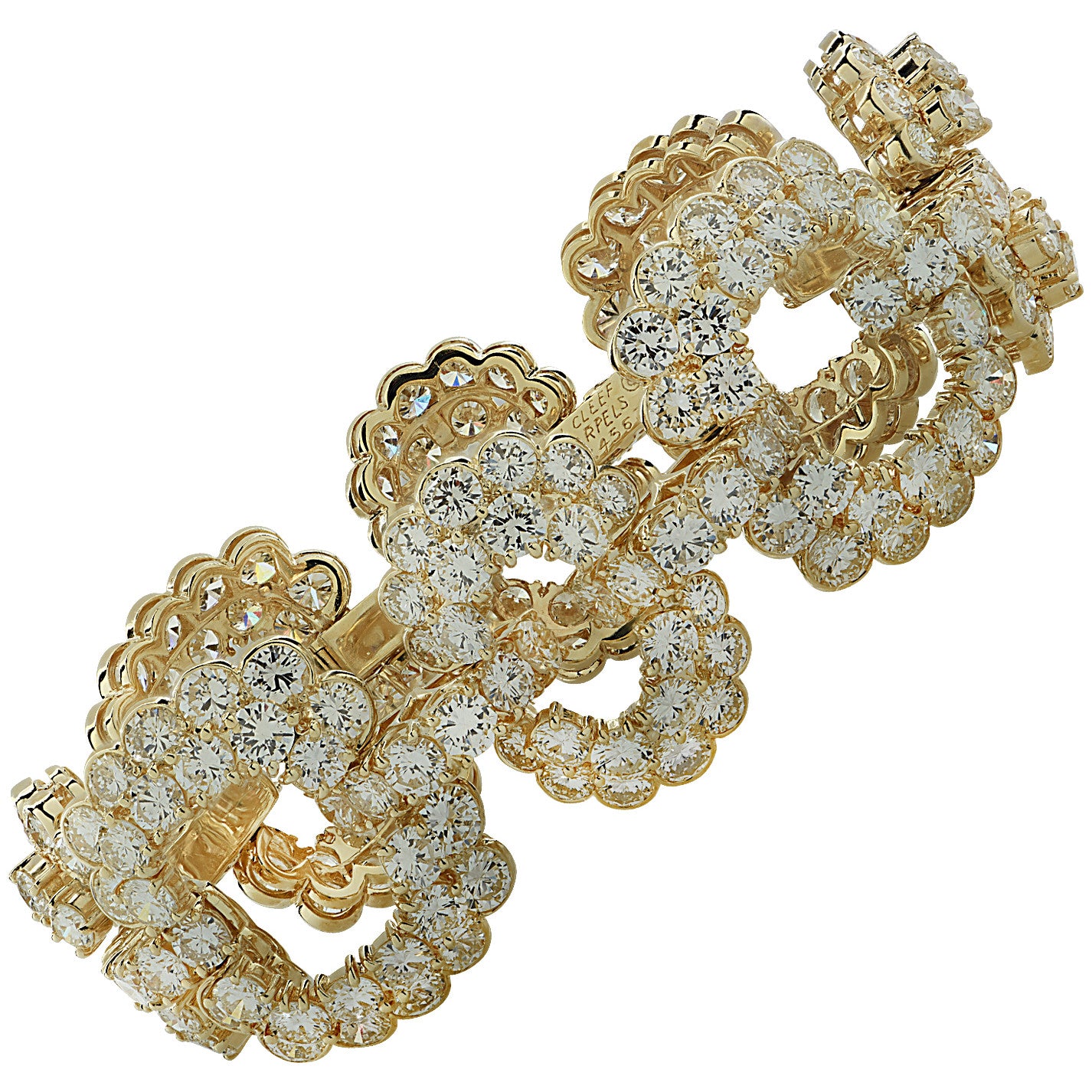 Van Cleef & Arpels 1970s 18KT Yellow Gold Diamond Bracelet close-up details and signature