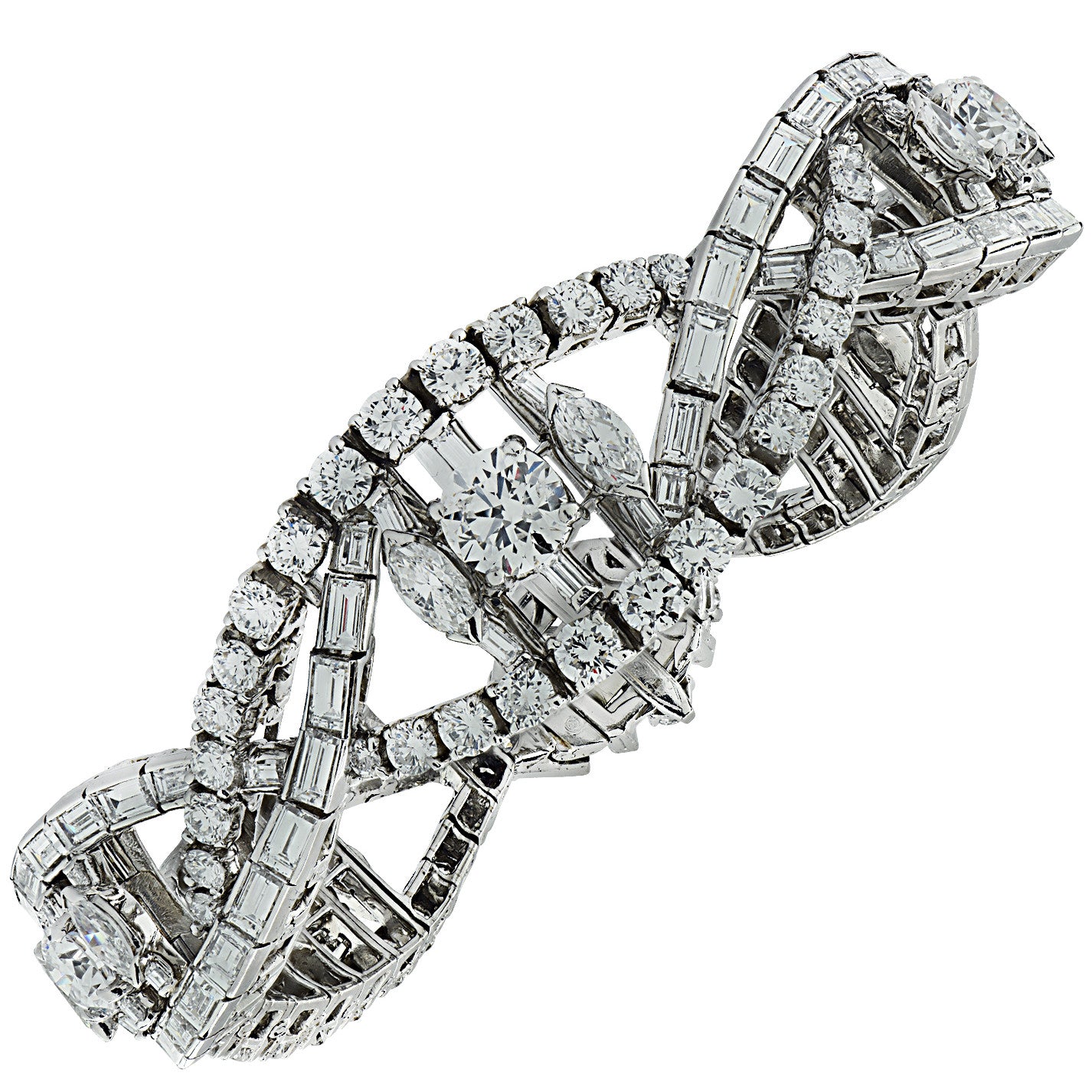Oscar Heyman 1970s Platinum Diamond Bracelet angled front view
