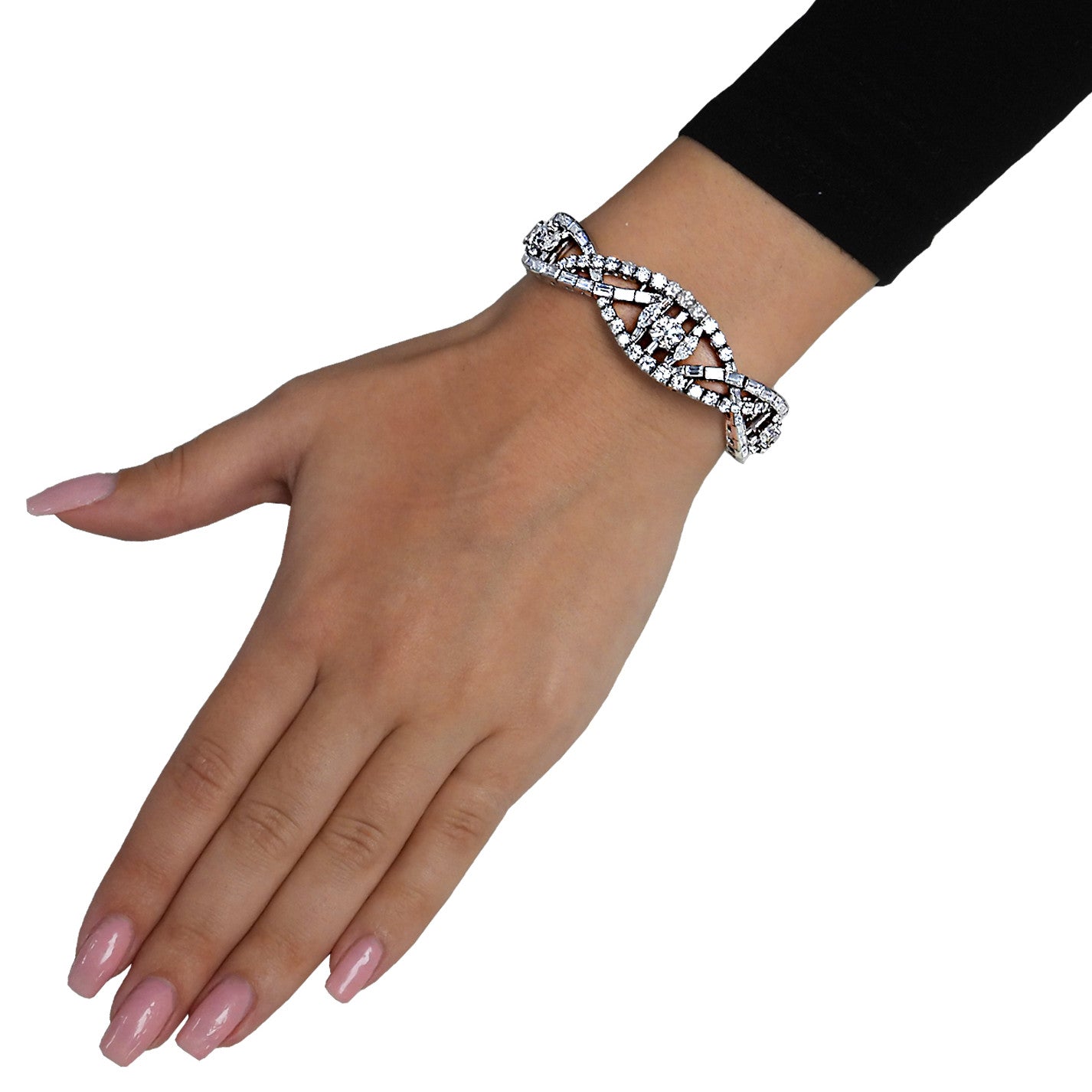 Oscar Heyman 1970s Platinum Diamond Bracelet worn on wrist