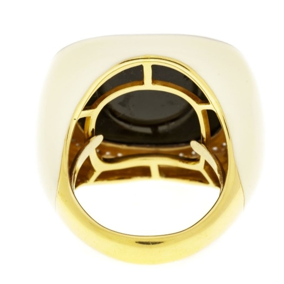 Post-1980s 18KT Yellow Gold Onyx, Diamond & Lacquer Ring back view
