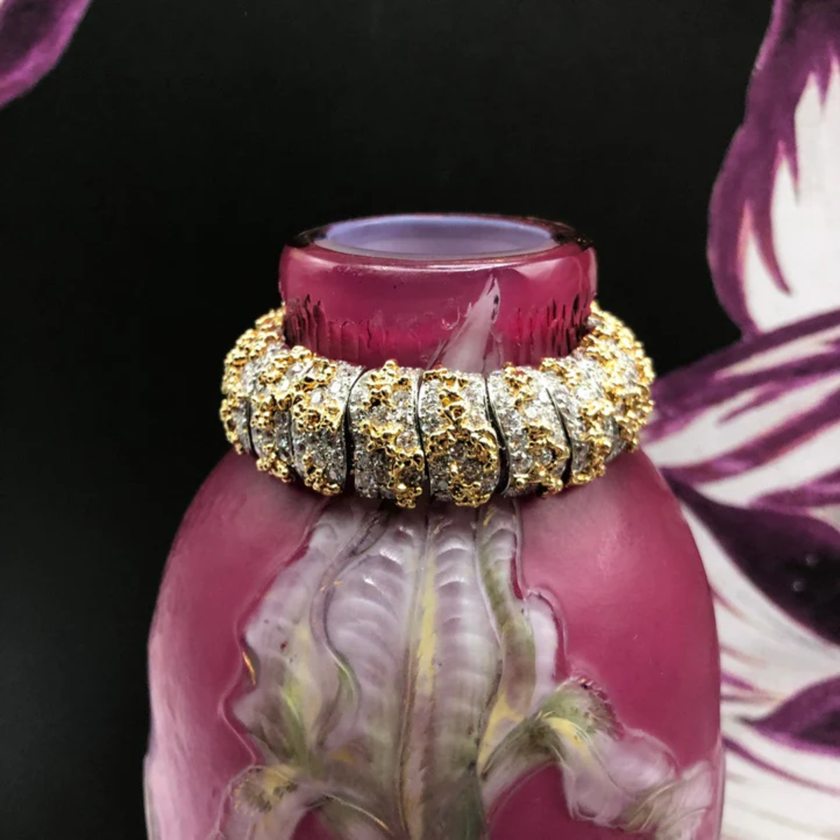 William Ruser 1960s Platinum & Yellow Gold Diamond Bracelet on vase