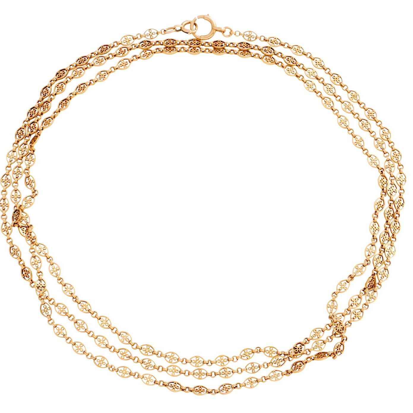 Antique 18KT Yellow Gold Long Chain Necklace top view