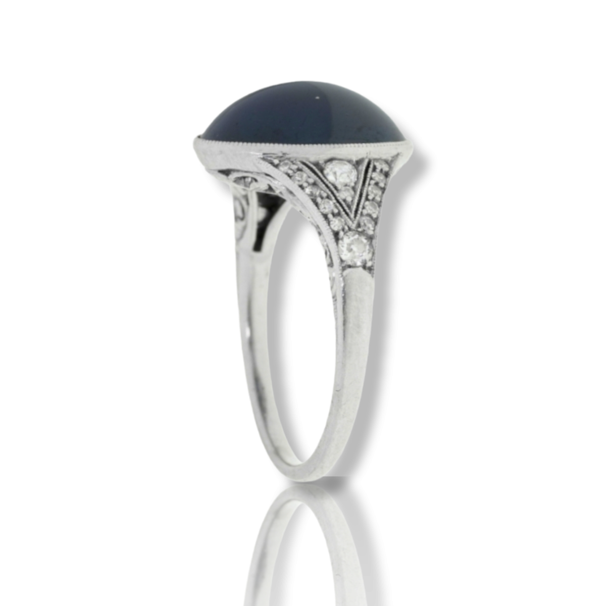 Art Deco Platinum Sapphire & Diamond Ring side view