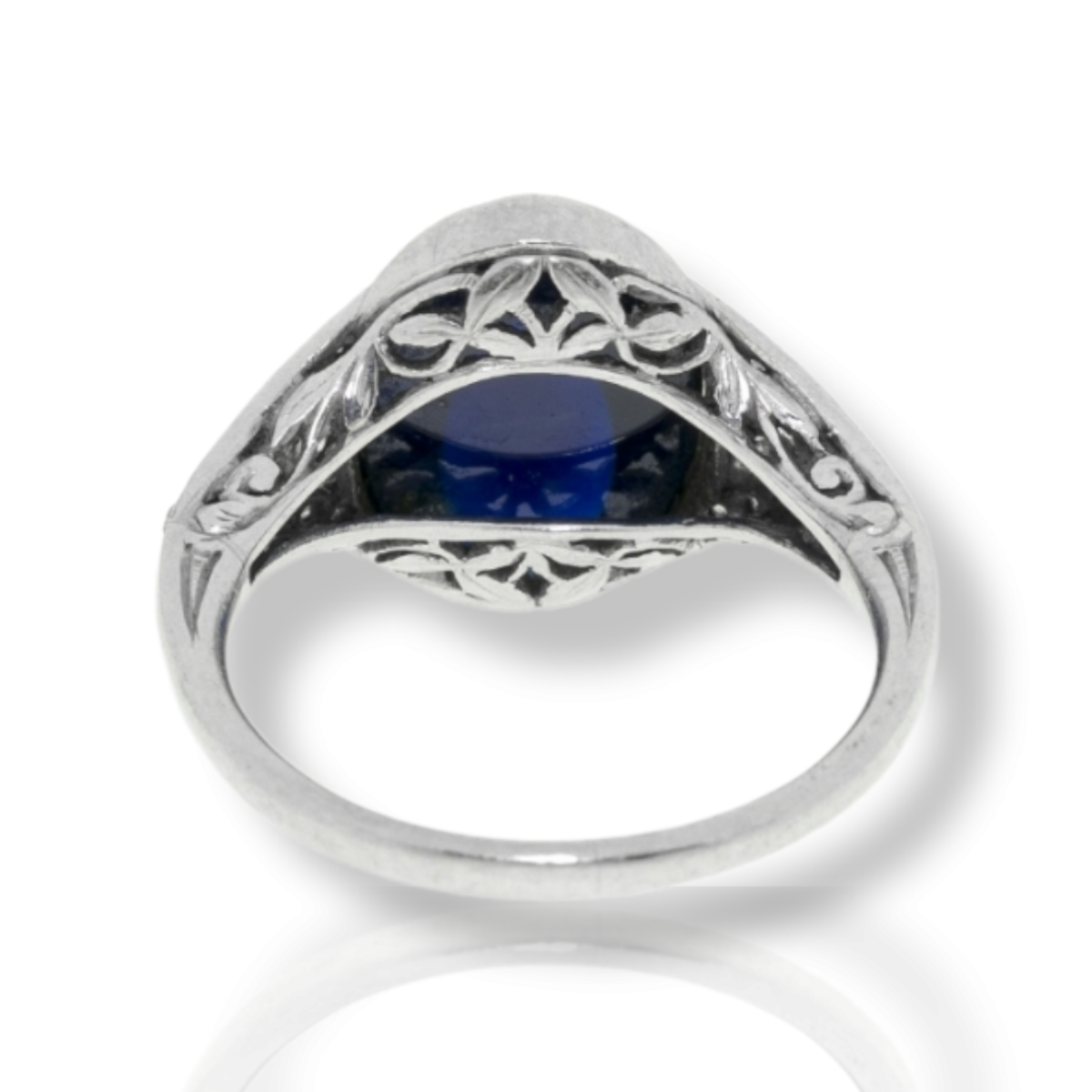 Art Deco Platinum Sapphire & Diamond Ring back view