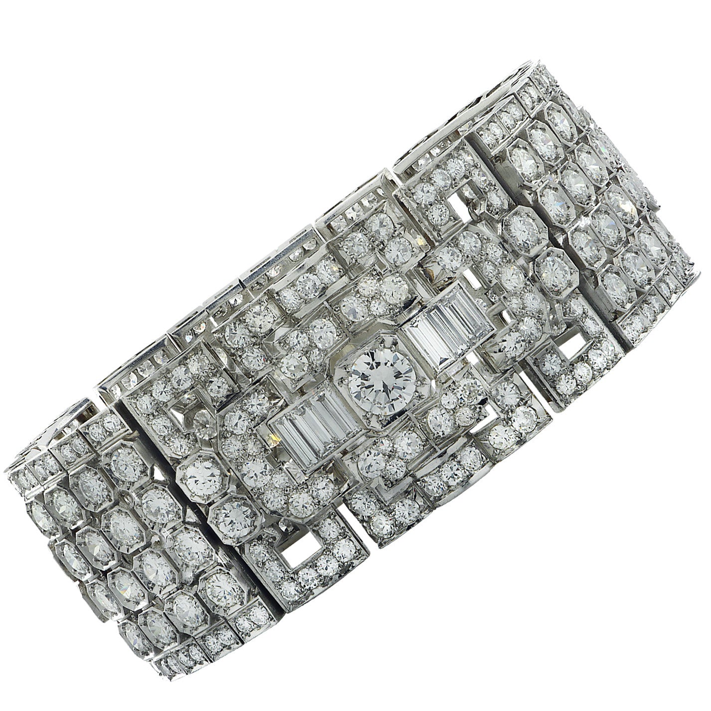 Art Deco Platinum Diamond Bracelet angled front view