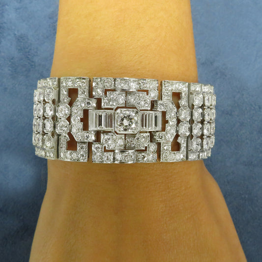 Art Deco Platinum Diamond Bracelet worn on wrist