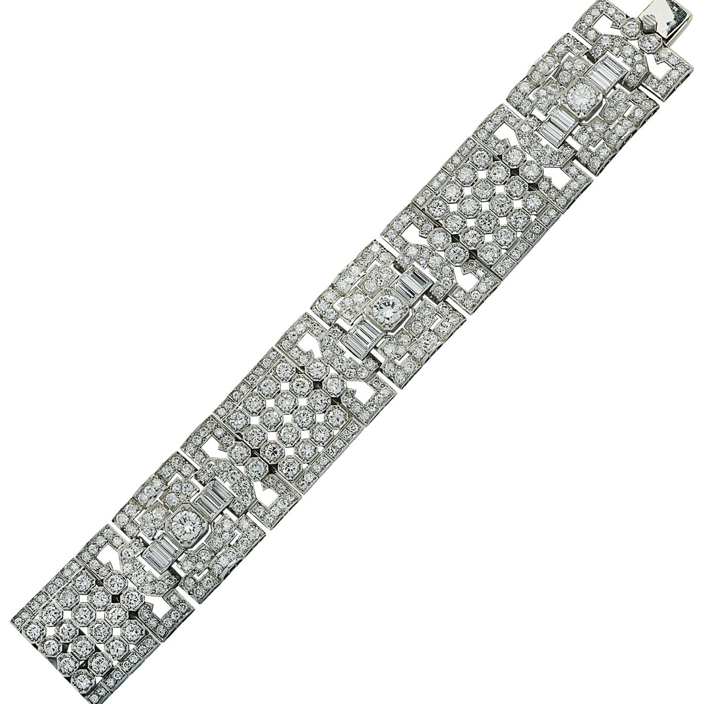 Art Deco Platinum Diamond Bracelet laid out front view