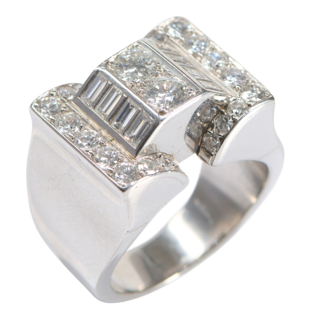 Art Deco Platinum Diamond Ring angled top view