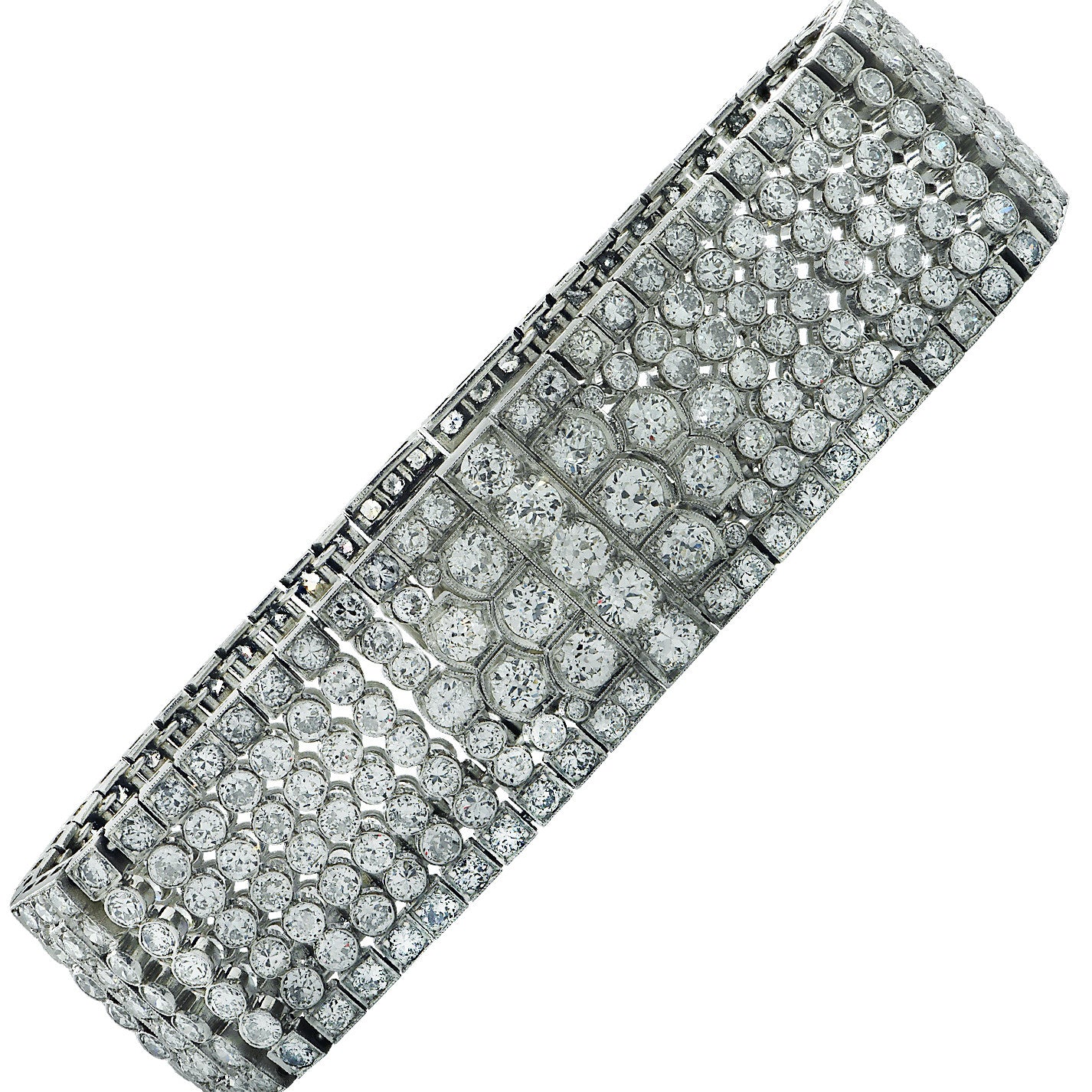 Art Deco Platinum Diamond Bracelet angled front view