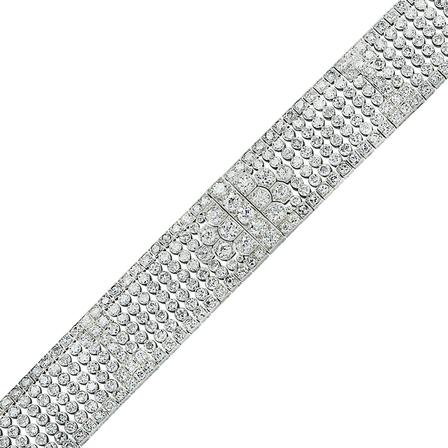 Art Deco Platinum Diamond Bracelet close-up laid out front view