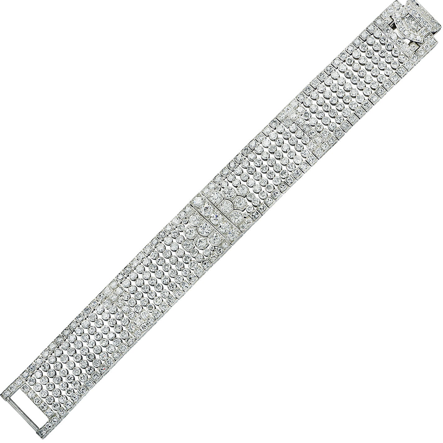 Art Deco Platinum Diamond Bracelet laid out front view