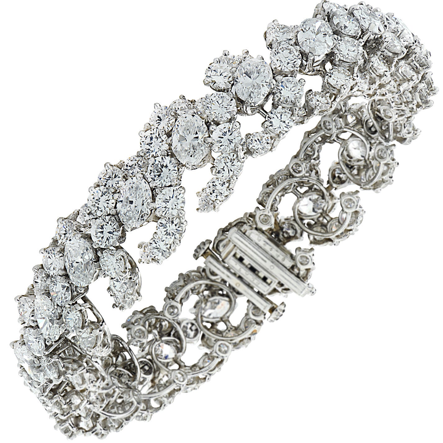 Oscar Heyman 1960s Platinum Diamond Bracelet front view showing clasp