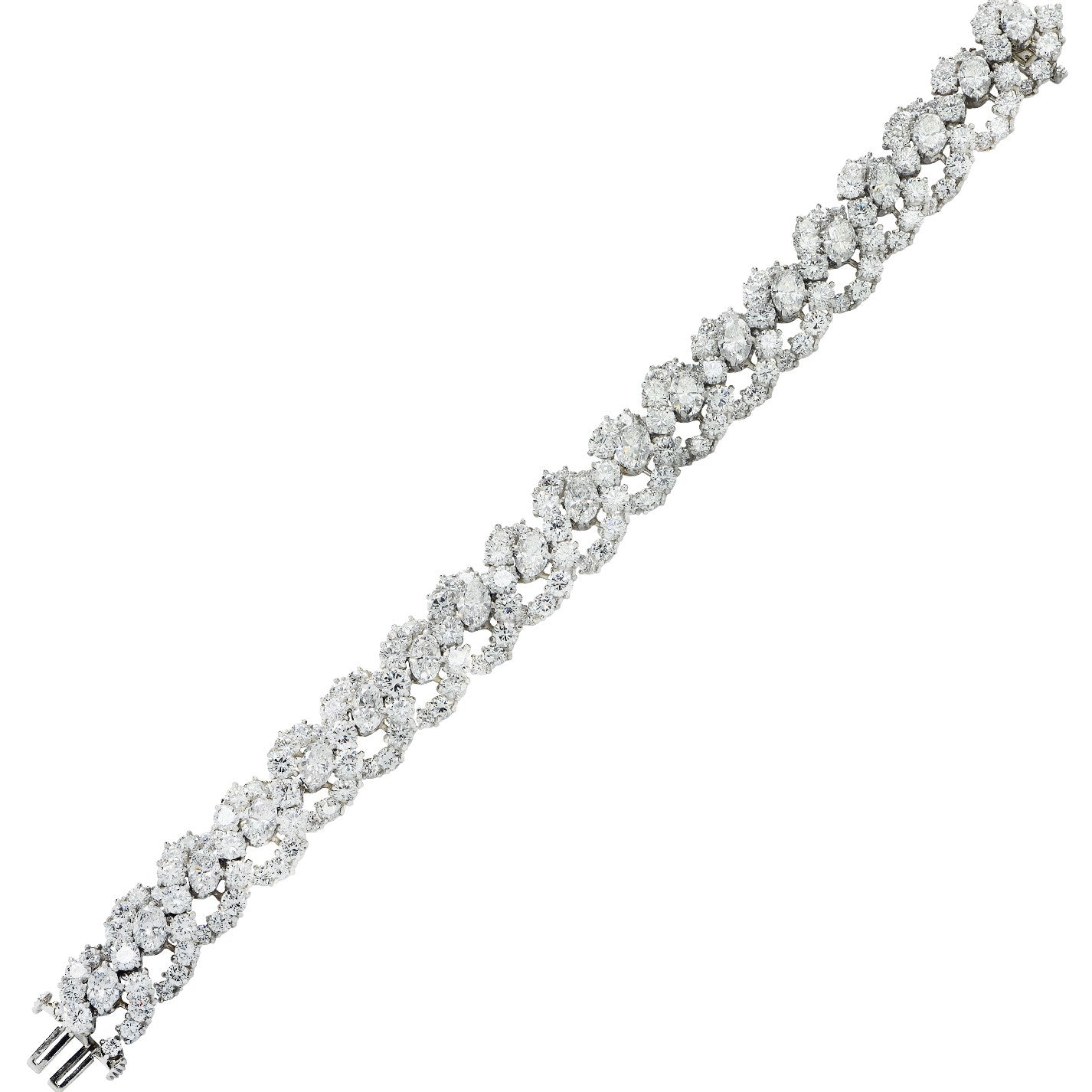 Oscar Heyman 1960s Platinum Diamond Bracelet laid out front view