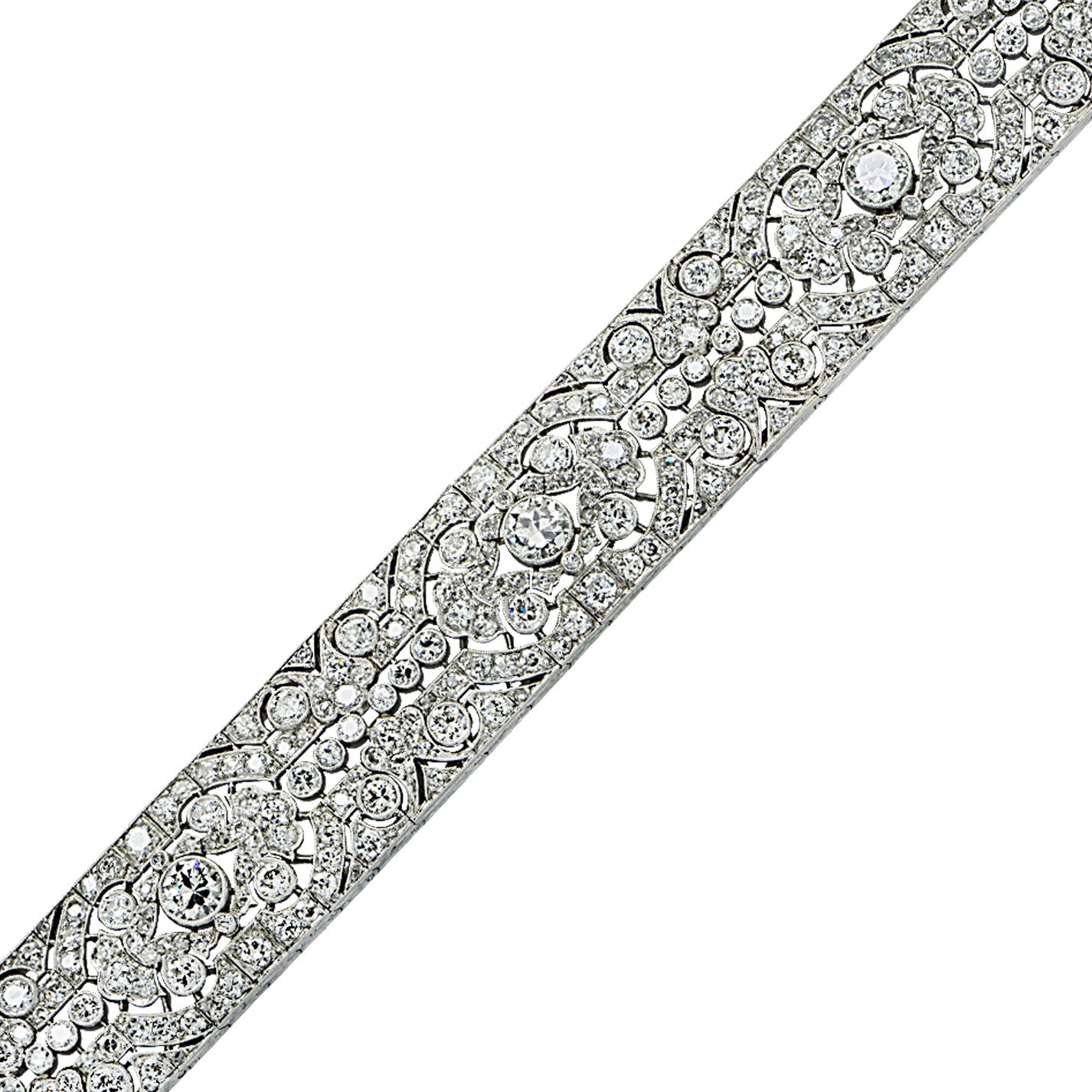Art Deco Platinum Diamond Bracelet close-up laid out front view