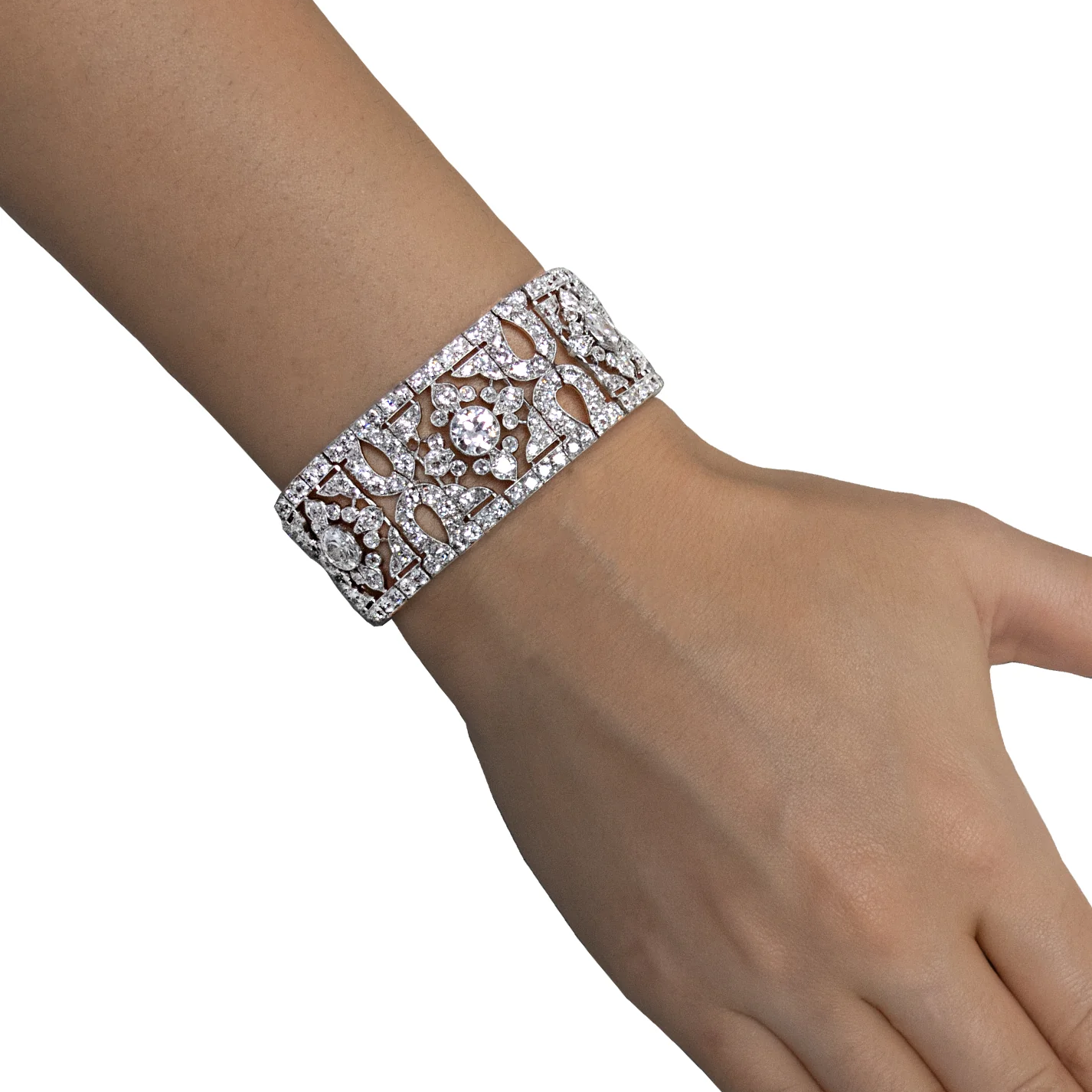 Cartier French Belle Epoque Platinum Diamond Bracelet worn on wrist