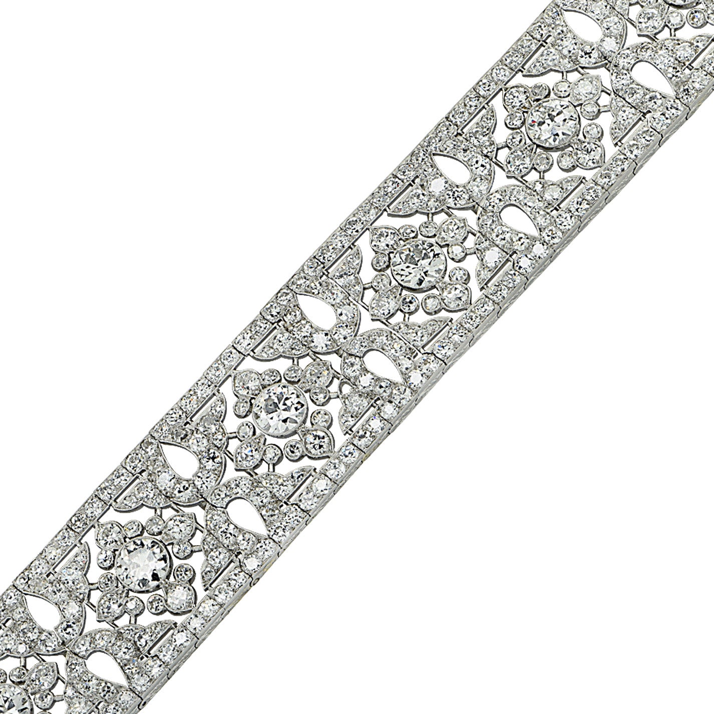 Cartier French Belle Epoque Platinum Diamond Bracelet laid out front close-up
