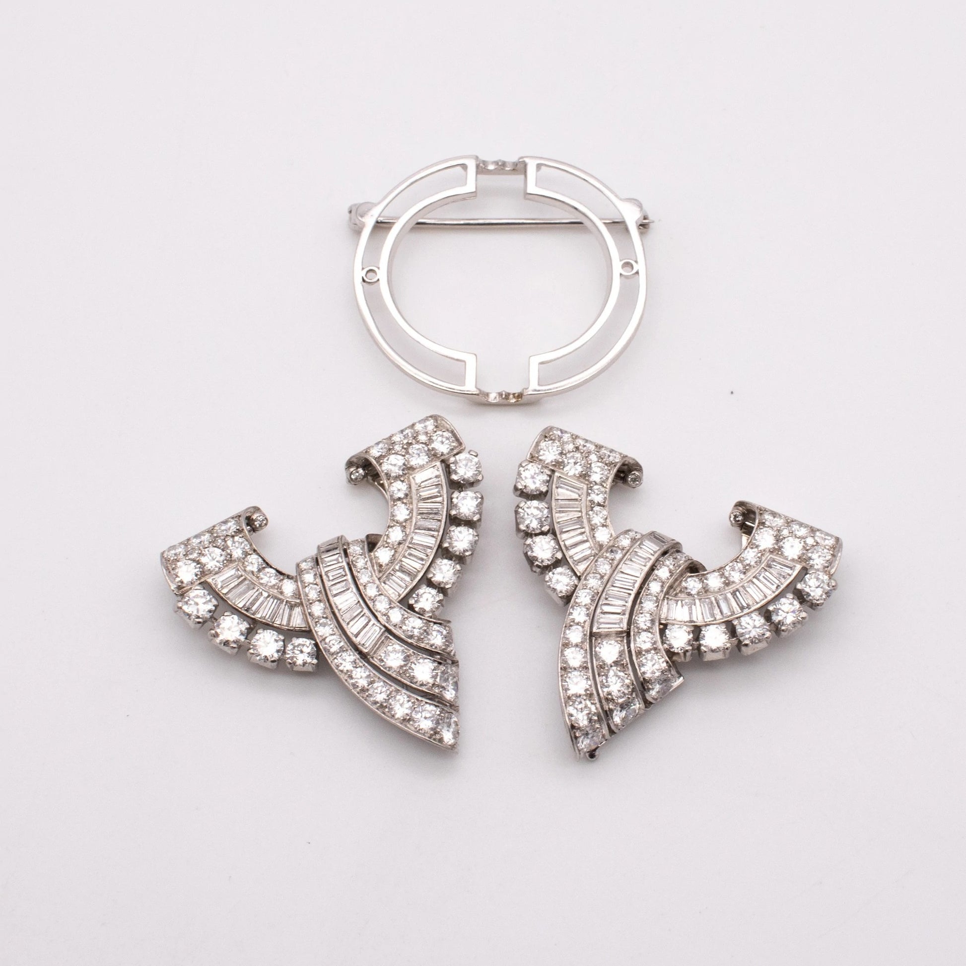 1930s Platinum & White Gold Diamond Double Clip Bracelet double clips disassembled