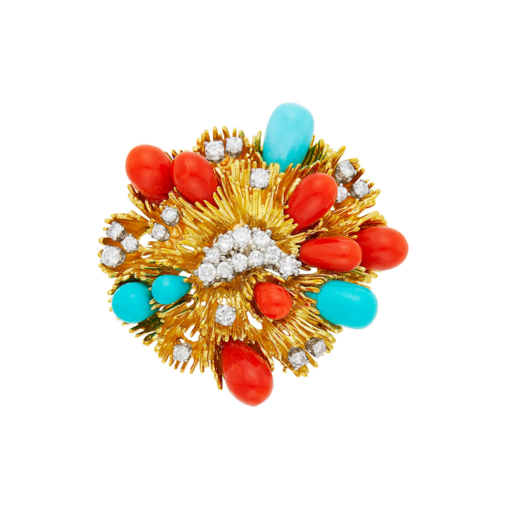 TURQUOISE And CORAL BROOCH