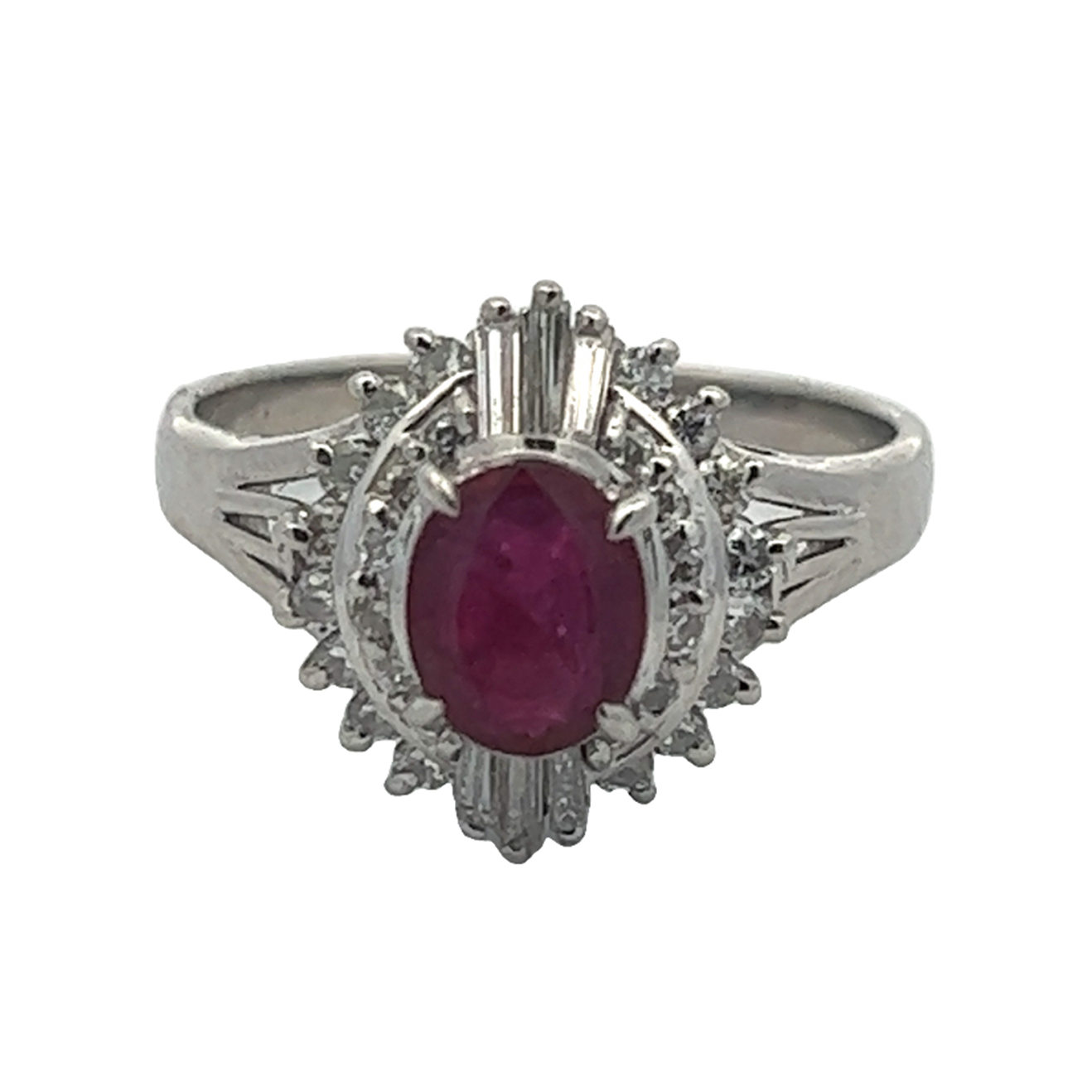 1980s Platinum Ruby & Diamond Ring front view