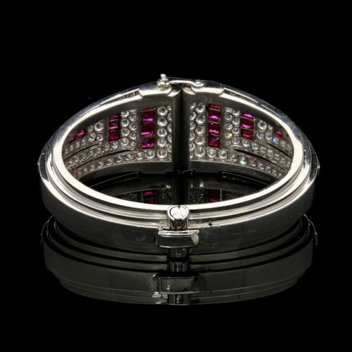 Udall & Ballou Art Deco Platinum Diamond & Ruby Cuff Bracelet back view