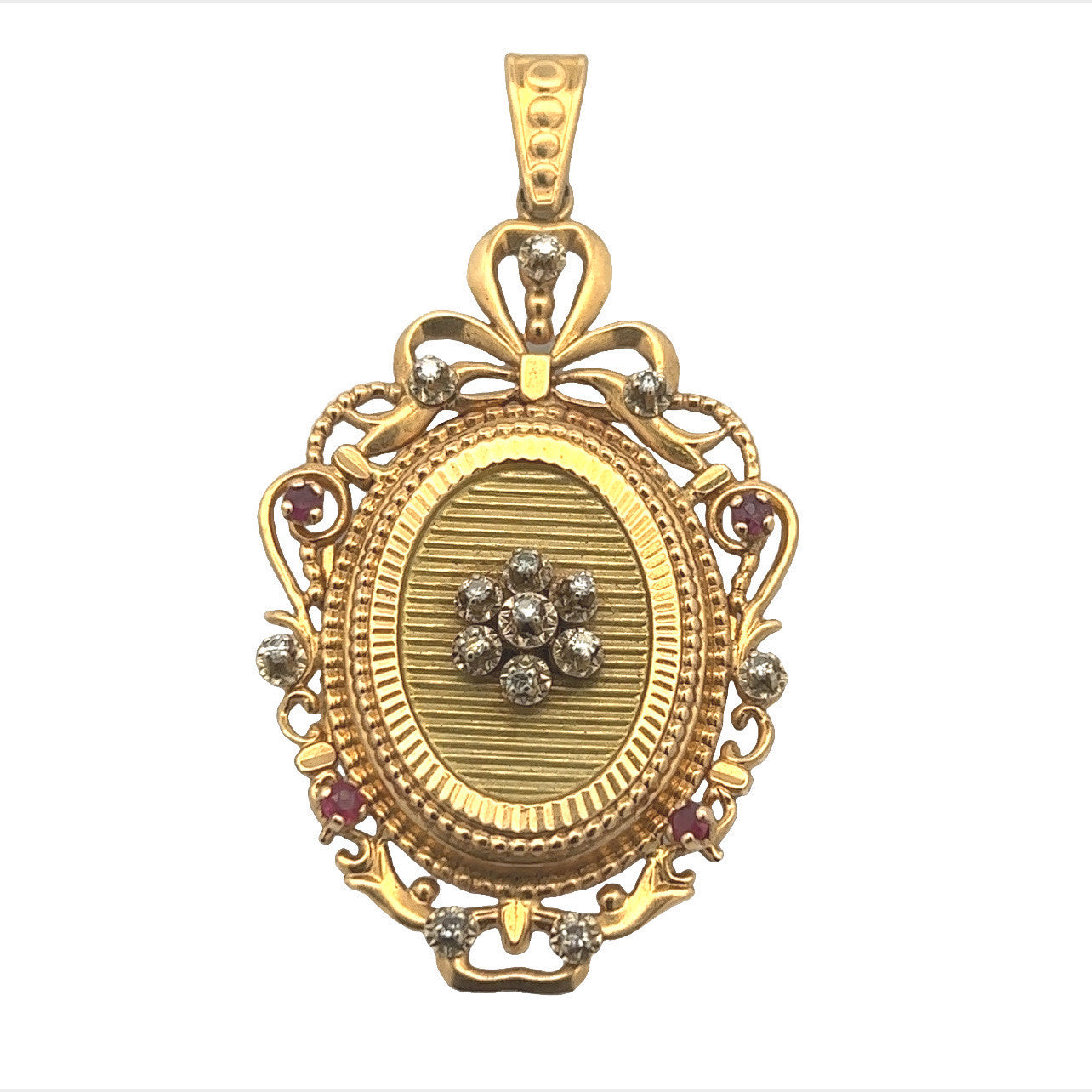 Victorian 18KT Yellow Gold Diamond & Ruby Locket front view