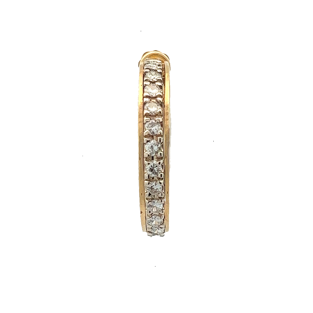 1970s 14KT Yellow Gold Diamond Hoop Earrings front view