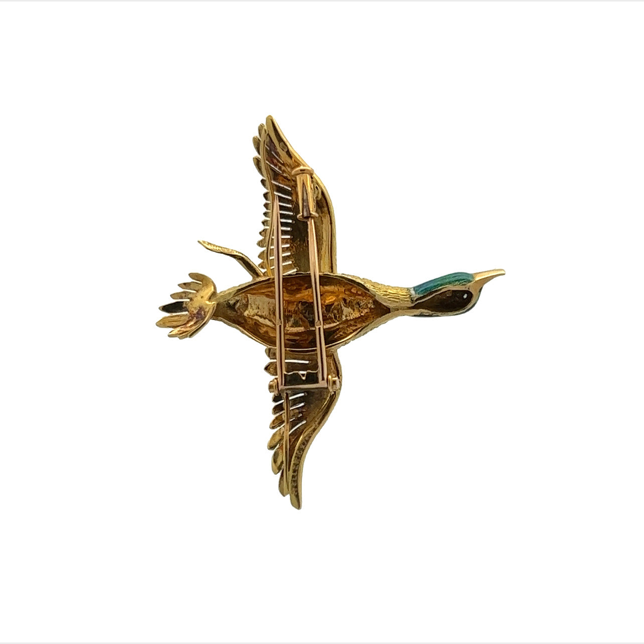 Mellerio 1950s 18KT Yellow Gold Duck Brooch back view