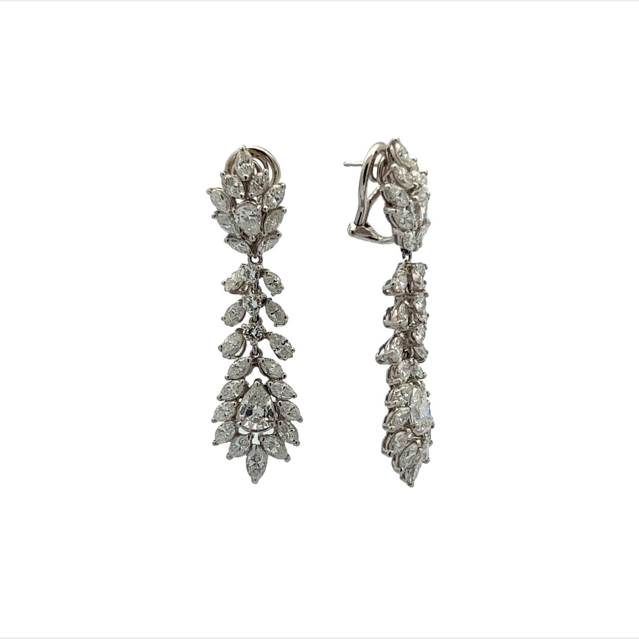 1960s Platinum Diamond Earrings front and side view