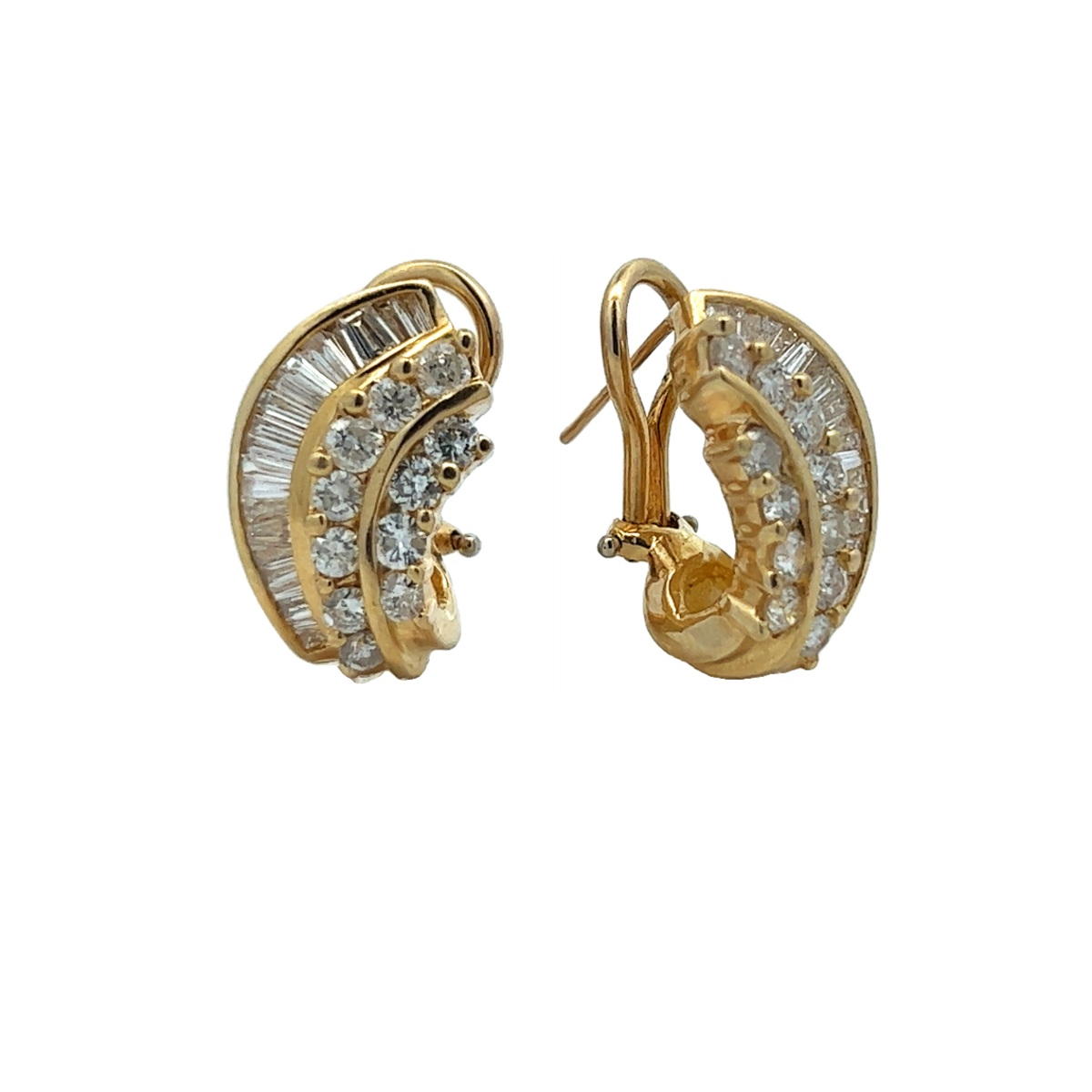 1980s 18KT Yellow Gold Diamond Earrings front and side view
