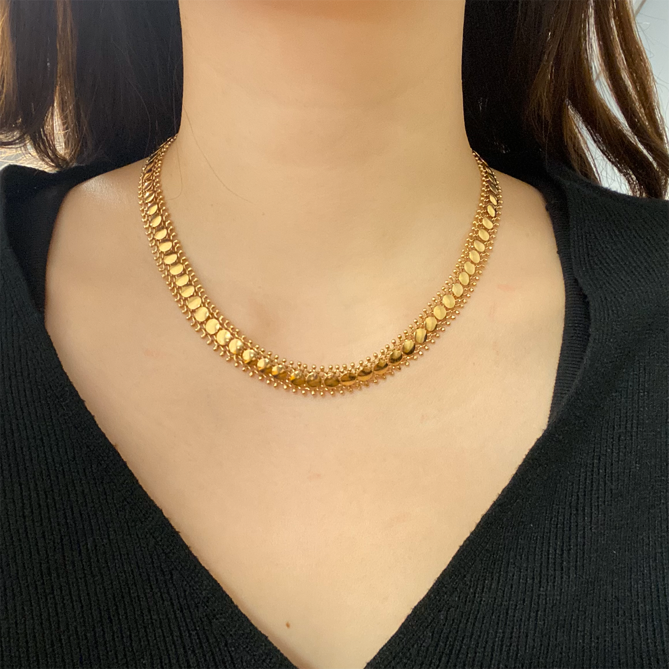 Retro 18KT Yellow Gold Necklace worn on neck