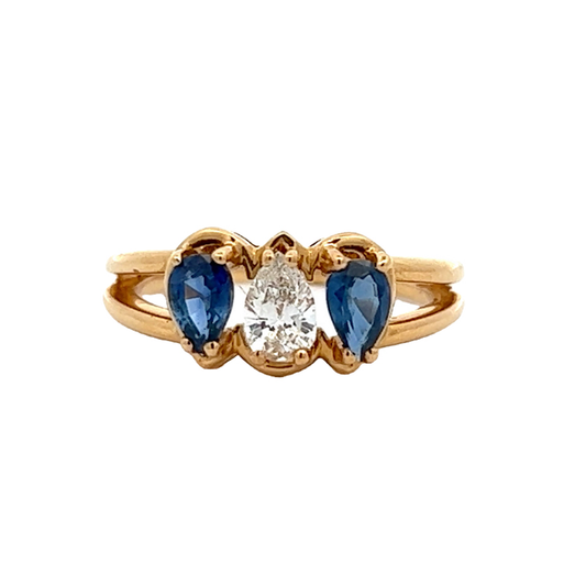 Chaumet 1950s 18KT Yellow Gold Sapphire & Diamond Ring front view