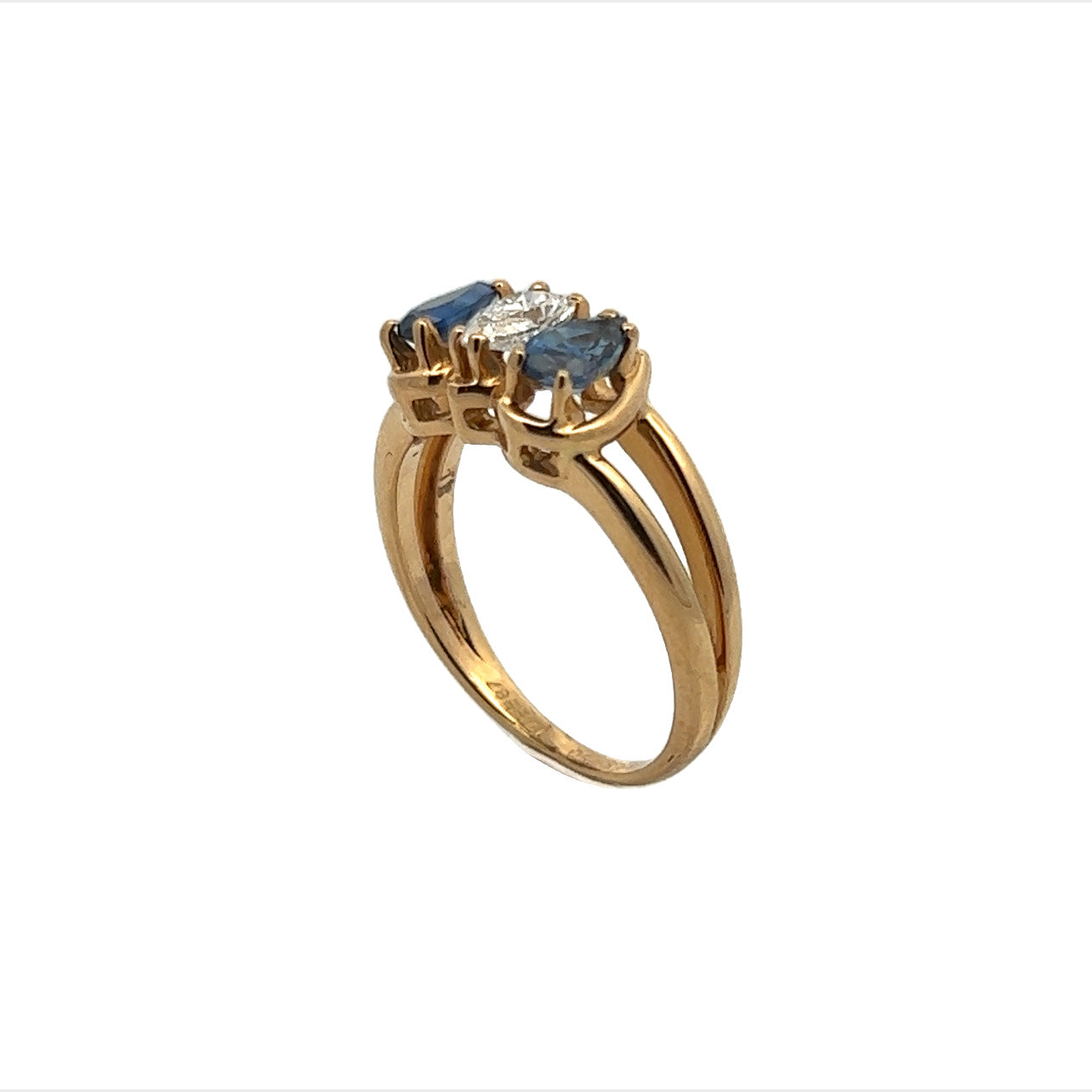 Chaumet 1950s 18KT Yellow Gold Sapphire & Diamond Ring front profile view