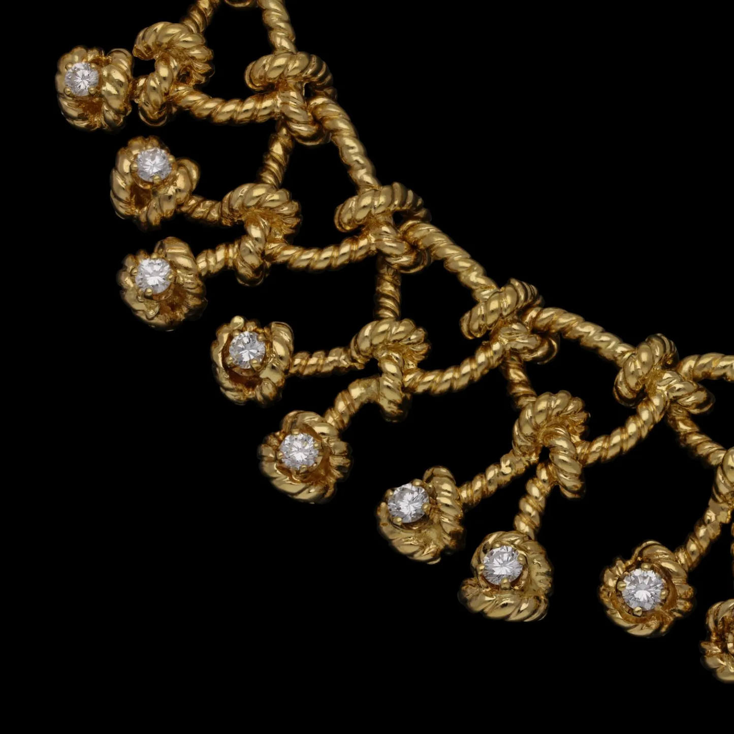 Fulco Di Verdura 1970s 18KT Yellow Gold Diamond Regatta Necklace close-up front view