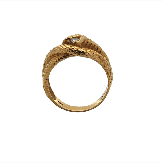 Post-1980s 18KT Yellow Gold Diamond Snake Ring profile view