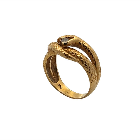 Post-1980s 18KT Yellow Gold Diamond Snake Ring side profile